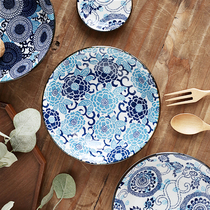 Japan imported American thick burning under glaze color ceramic plate large plate home retro deep dish plate Japanese plate bean dish