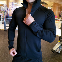 Sports sweater men hooded spring and Autumn thin section quick-drying breathable stretch slim training jacket Long-sleeved running fitness suit