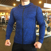 Autumn and winter running fitness clothing mens velvet hooded sports sweater elastic breathable slim warm training long-sleeved jacket