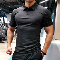 Fitness clothing sports POLO shirt mens summer lapel short sleeve T-shirt Quick-drying slim high elastic breathable training tights