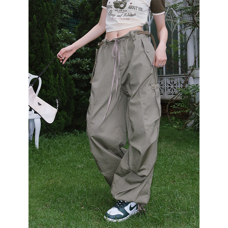 Beerbro American Retro Street Style Hot Girl Green Cargo Pants Women's Designer Parachute Pants Jogger Casual Pants Beerbro American Retro Street Style Hot Girl Green Cargo Pants Women's Designer Parachute Pants Jogger Casual Pants