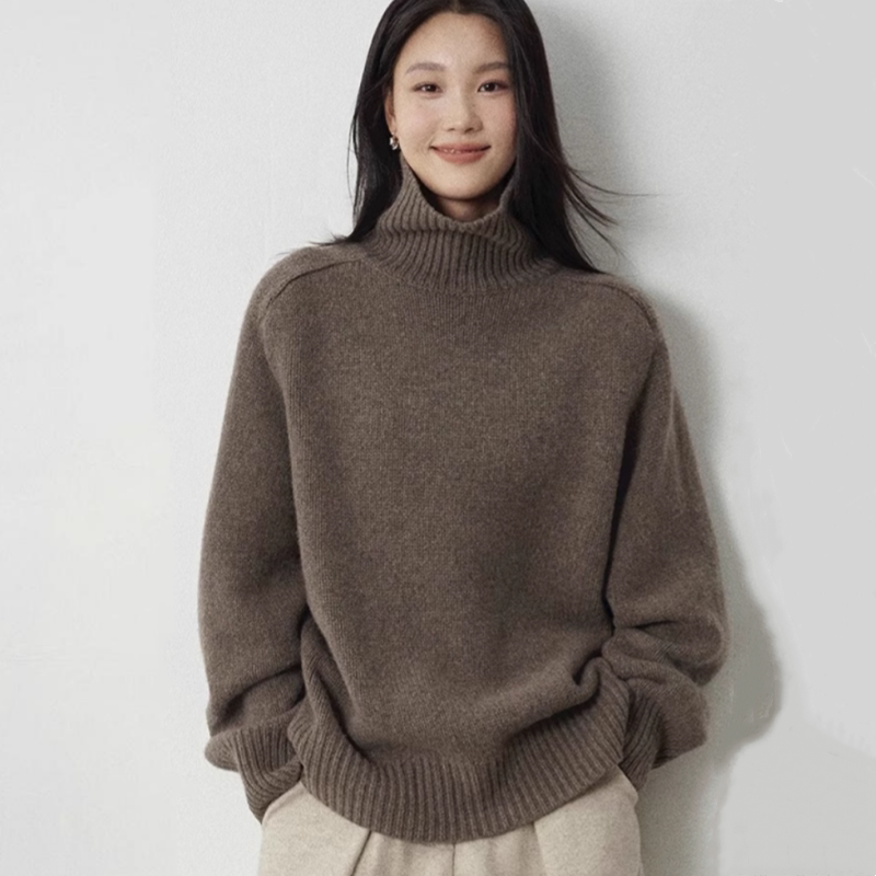 New Autumn and Winter Style Lazy Style Cashmere Sweater for Women, High Collar Loose Sweater, Thickened Knitted 100% Pure Wool Sweater