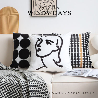 Nordic modern style black and white simple creative pillowcase sofa, living room bedside, ins style light luxury square pillow cover
