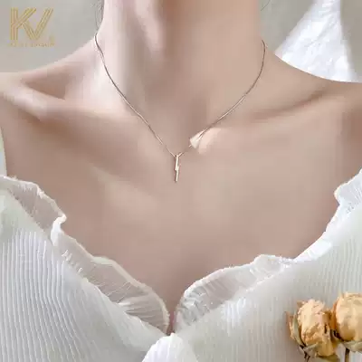 All body sterling silver flash diamond necklace female geometric long strip ins simple Net red choker niche design cold trend