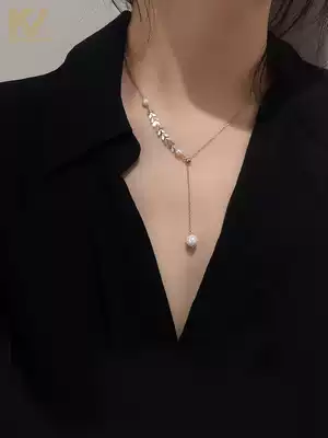 925 sterling silver wheat necklace female ins cold wind Net red pearl choker simple niche temperament pendant tide