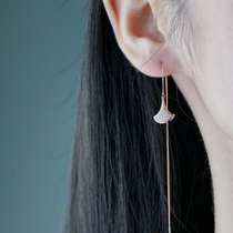 Small fan EAR thread female 2021 New temperament long sterling silver earrings with diamond tassel high ear jewelry tide