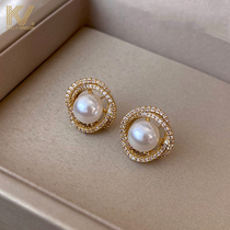 Pearl earrings 2021 New Summer small sterling silver earrings temperament advanced sense light luxury goddess fan ear ornaments tide