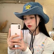 Japanese cute star western cowboy hat womens summer all-match fisherman hat outdoor hiking hat sun protection hat