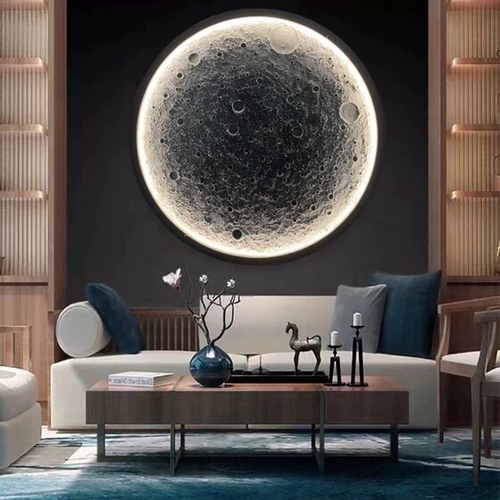 3D Stereo Relief Moon Lamp Wall Lamp Popular Restaurant Bar Wall Hanging Background Wall Decoration Round Moon Mural Lamp