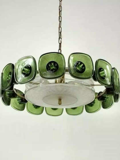 Nordic Post-Modern Light Luxury Living Room Dining Room Lamp Main Bedroom Crystal Lamp French Green Glass Chandelier