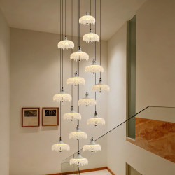 Modern Minimalist Multi-Head Chandelier for Stairwell Duplex Building, Water Drop Decorative Atmosphere Lighting, Cream Style Staircase Chandelier
