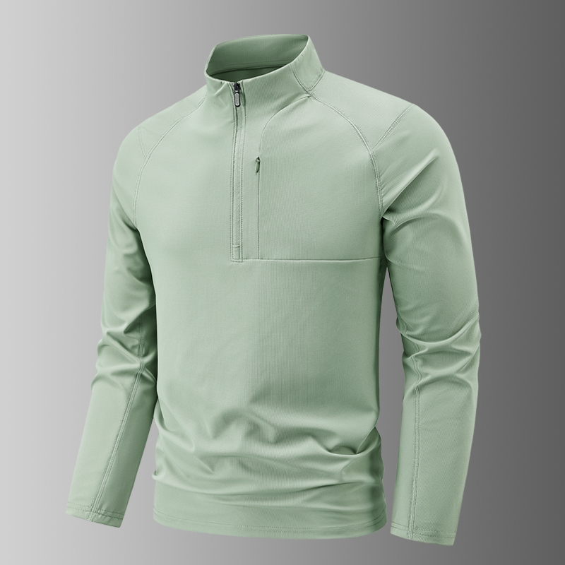 Large Size Outdoor Sports Long-Sleeved T-Shirt for Men, Spring and Autumn Stand-Up Collar Quick-Drying Shirt, Base Layer Half-Zip Mountaineering Top