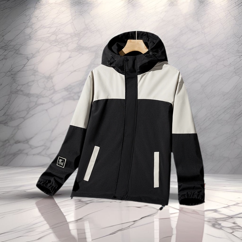 Outdoor Jacket Men's Plus Size Spring & Fall Thin Color-Blocked Hooded Hiking Mountain Style Large Size Student Waterproof Jacket Outdoor Jacket Men's Plus Size Spring & Fall Thin Color-Blocked Hooded Hiking Mountain Style Large Size Student Waterproof Jacket