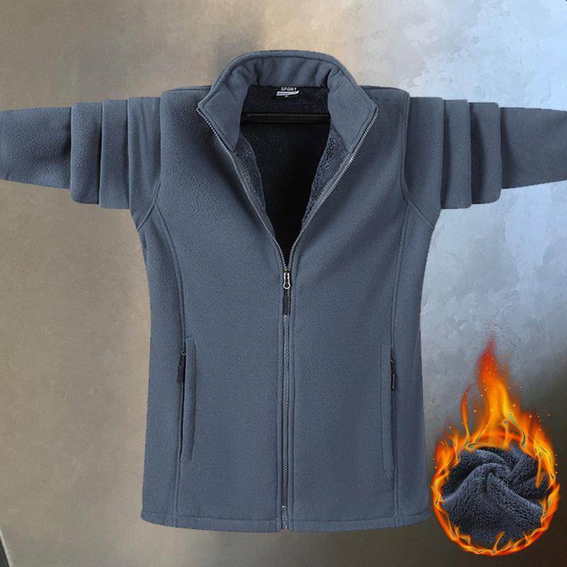 Outdoor grip suede male gaffe increasing winter gush thickened rocking grain suede coat coral suede big code warm sweatshirt-Taobao