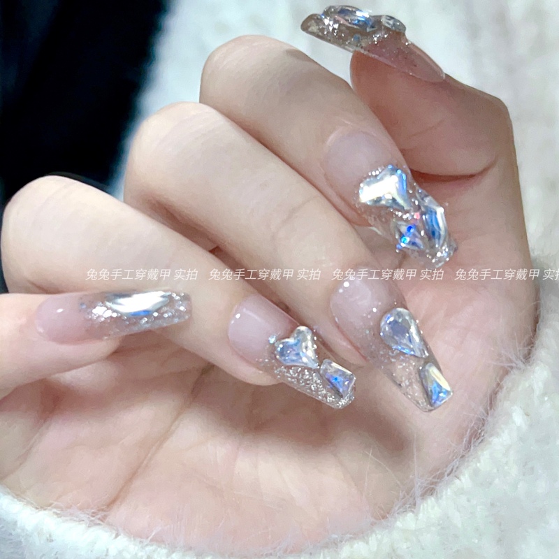 Wen Jingling's Same Style, Dazzling Long Ladder-Shaped Handmade Wearable Nails, Phototherapy Nails, Bridal Fake Nails, Finished Nail Patches, Long-Lasting and Removable Wen Jingling's Same Style, Dazzling Long Ladder-Shaped Handmade Wearable Nails, Phototherapy Nails, Bridal Fake Nails, Finished Nail Patches, Long-Lasting and Removable