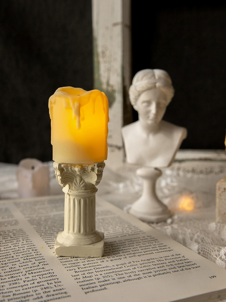 Do not get tired of girl heart * ins wind night light Student dormitory light Roman column candle candle holder Gift night light