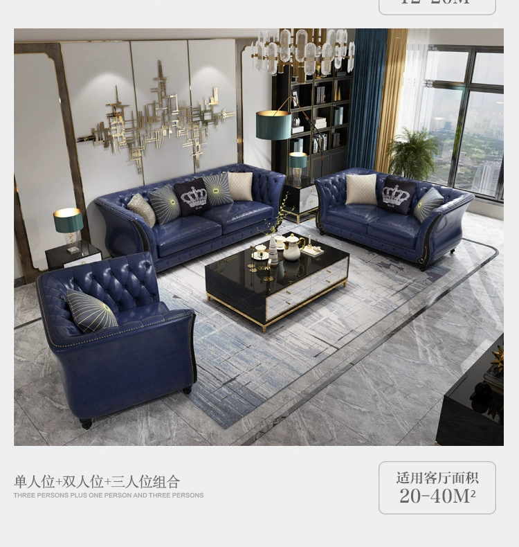 Ghế sofa da sang trọng kiểu Mỹ đơn giản Hồng Kông phong cách căn hộ nhỏ sang trọng mẫu phòng khách đặt kết hợp đồ nội thất bằng da nghệ thuật - Ghế sô pha