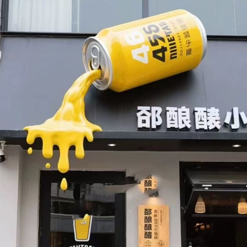Fiberglass Replica of a Beer Can, Popular on Social Media, Sculpture for Tavern Storefront Decoration and Props