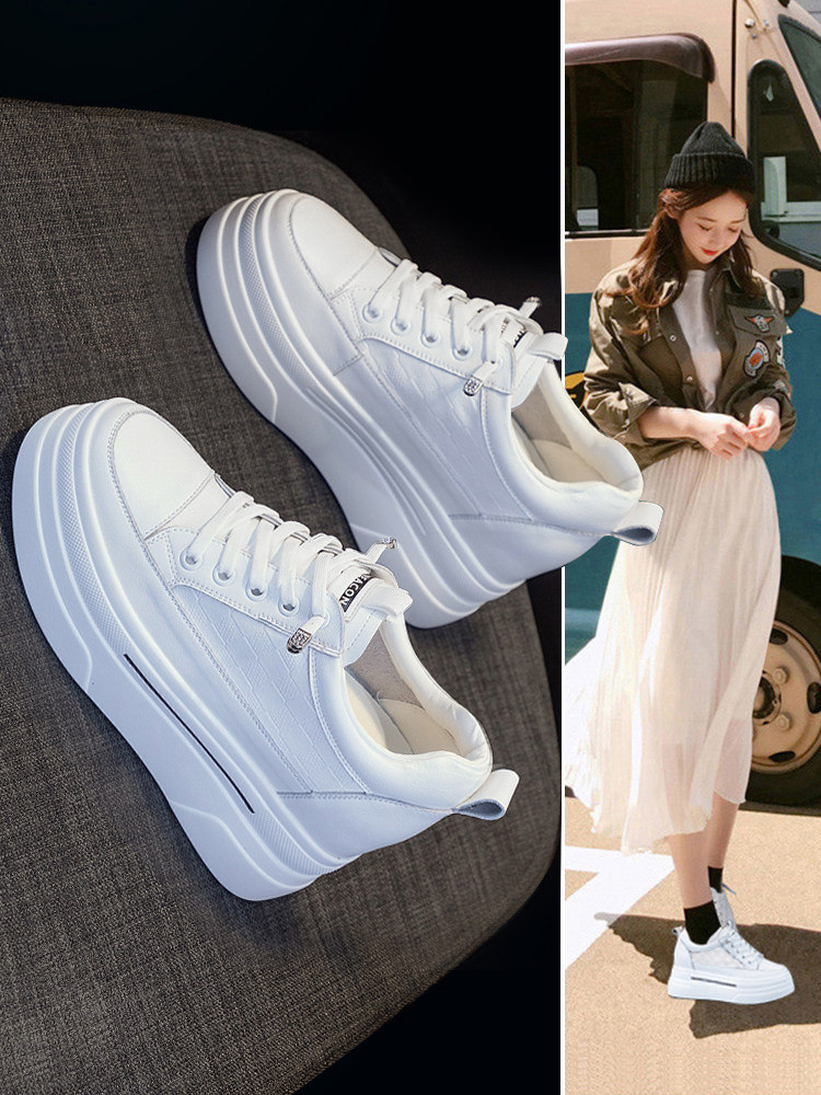 Genuine Leather Height-Increasing White Sneakers for Women, Spring 2026 New Thick-Soled Casual Versatile Small Size 3233 Platform Shoes