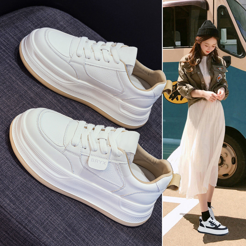 2026 Spring Genuine Leather White Sneakers for Women, Thick-Soled Height-Increasing Casual Platform Shoes, Sports Shoes for Petite Sizes 32-33