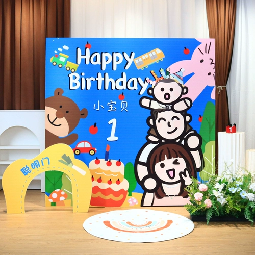 Семья из трех дофаминовых украшений на день рождения, сцена для мальчика и девочки, вечеринка по случаю первого дня рождения, kt доска, фоновая стена