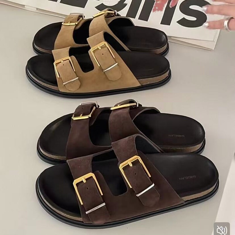 European Women's Shoes 2026 Summer Style Genuine Leather Fashionable Thick-Soled Height-Increasing Slip-On Breathable Open-Toe Beach Birkenstock Sandals