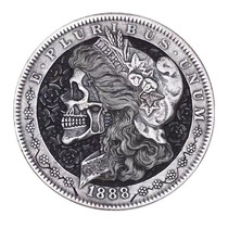 1888 - American Morgan Freedom Wanderer Skull Coin Necklace Pending Collection Play in European and American Silver