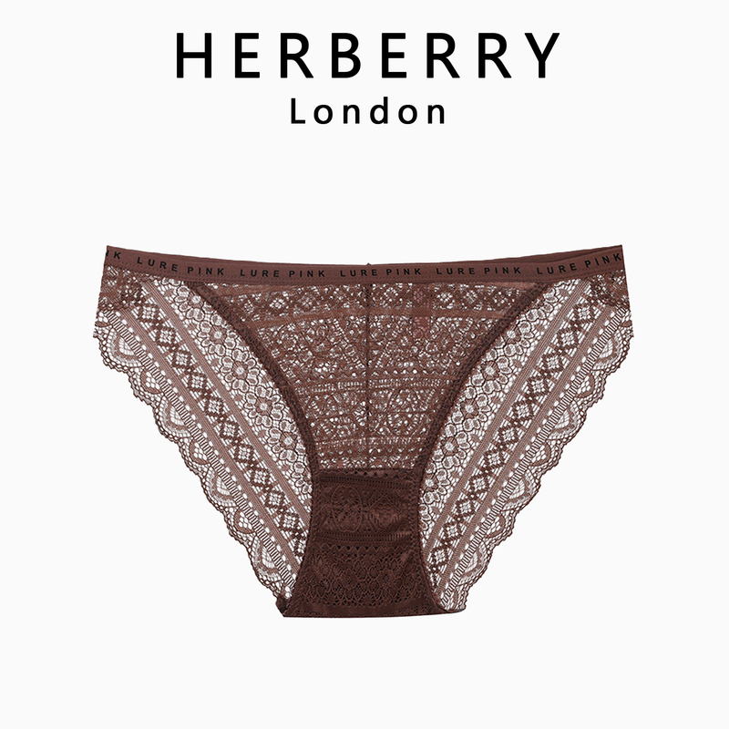 British Herberry French-Style Letter Waistline Hollow Lace Trim Comfortable Breathable Hip-Hugging Cotton Crotch Women's Panties