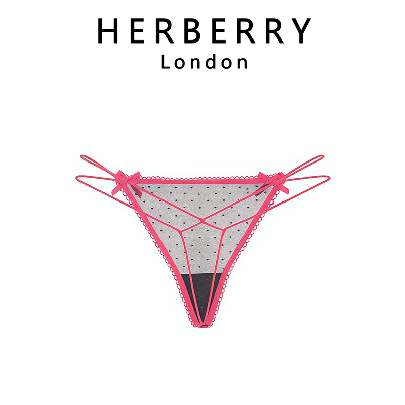 British Herberry Sexy Hollow-Out Polka Dot Mesh T-Shaped Erotic Butt-Exposing Bowknot Thin Thong