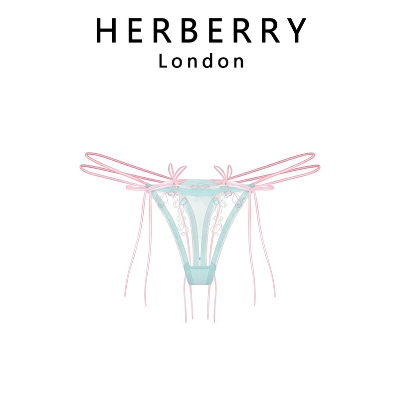 Uk Herberry Sexy High-Slit Hollow-Out See-Through Mesh Bowknot Tassel Thin Strap Butt-Exposing Thong