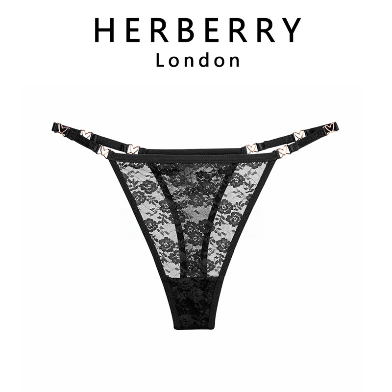 British Herberry Low-Waist Heart-Shaped Buckle Hollow Floral Mesh Sexy Butt-Flattering Seductive Thong