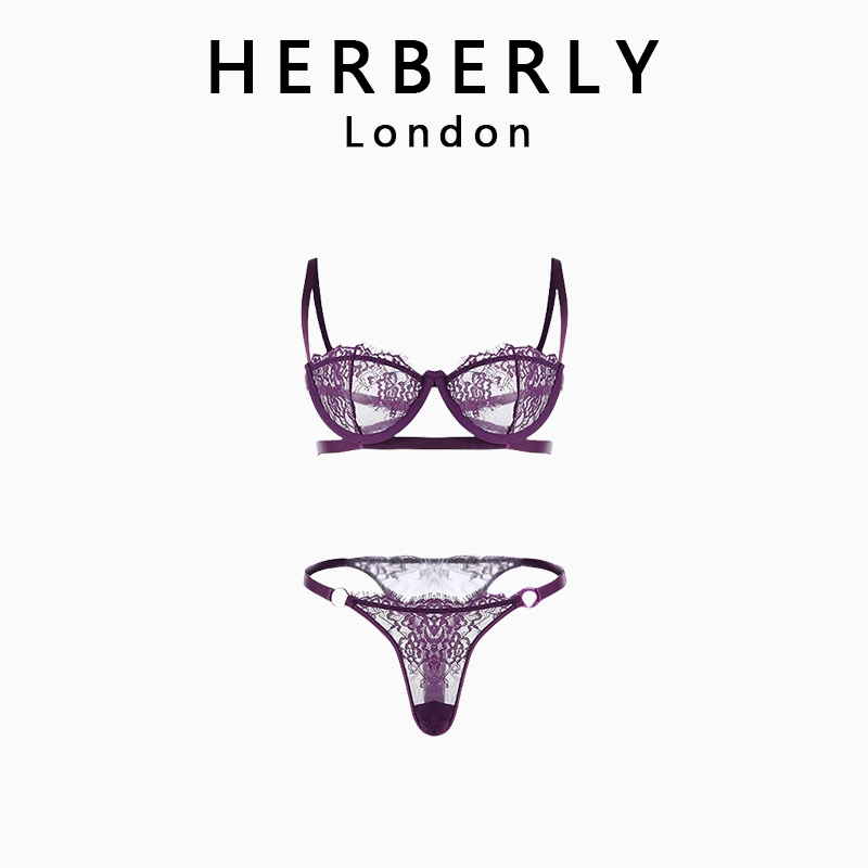 British Herberly Sexy Purple Lingerie Hot and Passionate Three-Point Style Bra Set That Makes Small Breasts Look Bigger and More Attractive