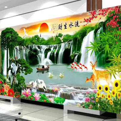 Diamond painting full of diamonds living room 2021 new running water making money landscape dotted diamond cross stitch landscape masonry embroidered crystal