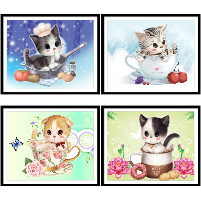 Diamond painting full diamond cartoon cat stickers Diamond cross stitch Children's room Diamond embroidery 2021 new point masonry show small