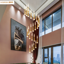 Stair lamp chandelier modern simple leap layer Nordic living room dining hall lamp creative compound building Villa rotating long chandelier