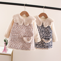 Girls autumn suit autumn and winter plus velvet jacket baby skirt two-piece set Korean childrens clothes autumn and winter foreign gas