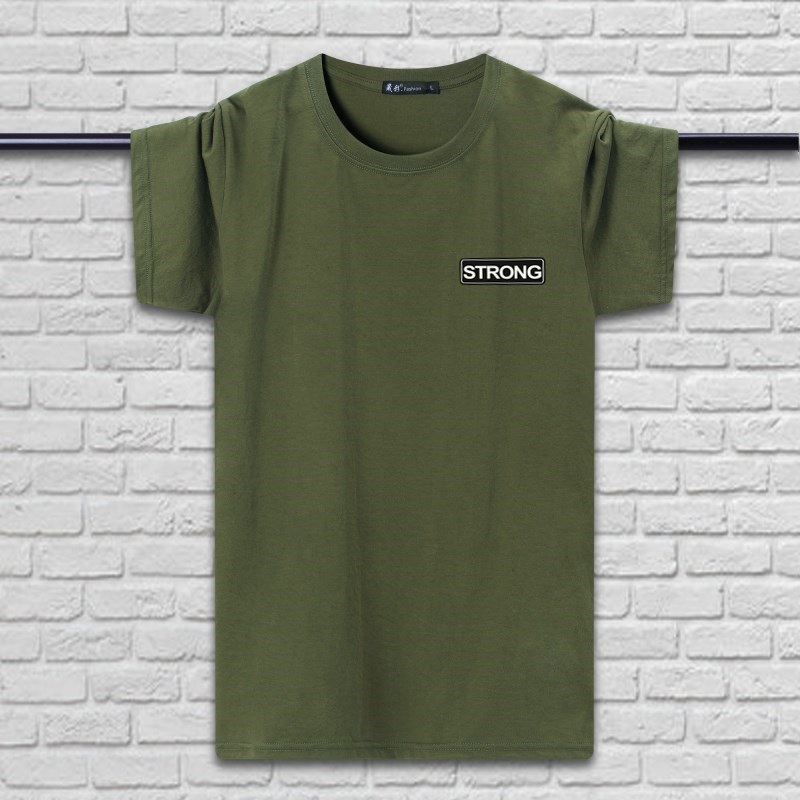 Đàn ông trung niên ngắn tay áo thun cotton cổ tròn cộng với phân bón XL lỏng tay áo nửa tay áo người béo thường áo thun unisex