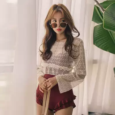 One-piece swimsuit female fairy fan student Korea ins thin Belly Belly 2020 new sexy long sleeve sunscreen swimsuit