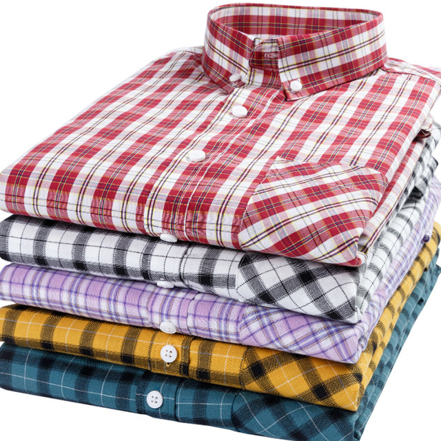 Paul thin cotton plaid long-sleeved shirt men's summer cotton middle-aged casual loose plus fat plus size shirt