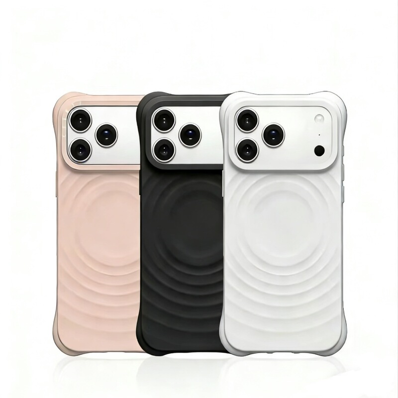 New White Wave-Pattern Magnetic Phone Case for Apple 17 Pro Max, Suitable for iPhone 16 Pro Max, Women's 14 Plus, Anti-Drop, C Brand, Huaqiangbei Liquid Silicone 15 Magsafe Protective Case 13