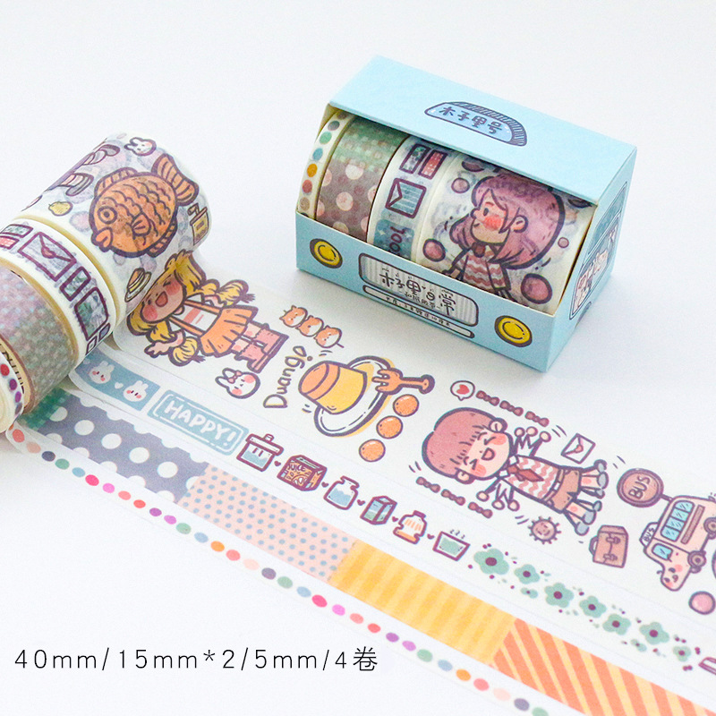 Muzili Daily (Blue Box)Cartoon lovely Wood in Hand account Stickers diy source material daily expression diary decorate Girlish heart Paper and tape