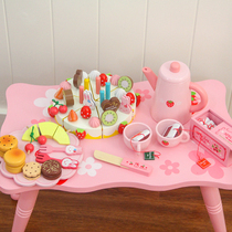Childrens house Girl Kitchen cut to see birthday afternoon tea cake kitchen set simulation wooden toy