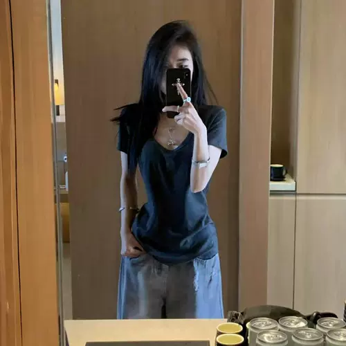 Сексуальная хлопковая короткая приталенная футболка с коротким рукавом, в американском стиле