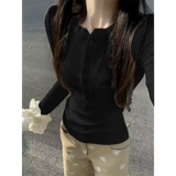 Сексуальный хлопковый осенний короткий базовый приятный телу лонгслив, облегающий крой