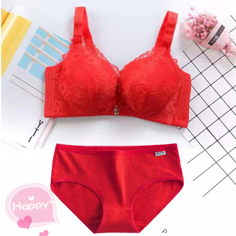 Red áo ngực đồ lót màu đỏ womens phù hợp với đồ lót cưới thành phố này năm không có vòng thép tụ tập các ren áo ngực lily.