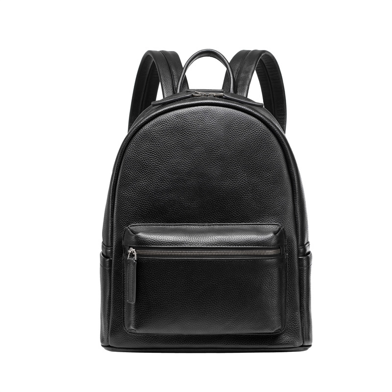 Moen's Genuine Leather Backpack for Men and Women, 13inch 15inch Computer Bag, Korean Casual Large-Capacity Black First-Layer Cowhide