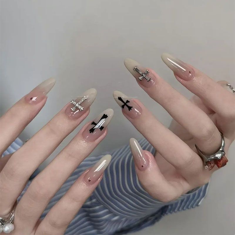 [Sweet Cool Girl] Handmade Wearable Nails New Popular Dark Gothic Style Niche Light Luxury Medium Oval Nails