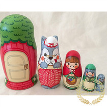 Japanese fairytale small red hat with wolf grandma cute 5 floors Russian trekking wooden handicraft decorations