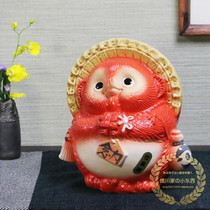 Japanese traditional and wind Shigaraki red civet cat happiness rich health ceramic ornaments