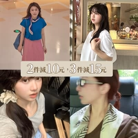 «Момонако» ленивый и свободный, воротник эллипса корейский хлопковой хлопковой хлопковые падающие плечи свободные футболки, мульти -колор летом